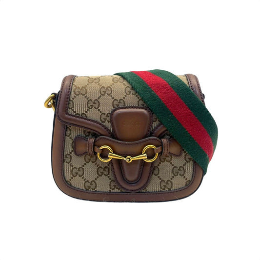 Gucci Lady Web Shoulder Bag GG Canvas Small Brown Bag