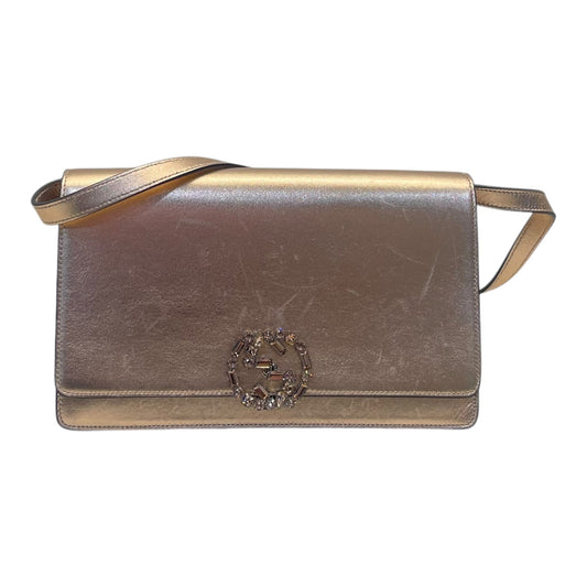 Gucci Rose Gold Leather Crystals Broadway Clutch Bag