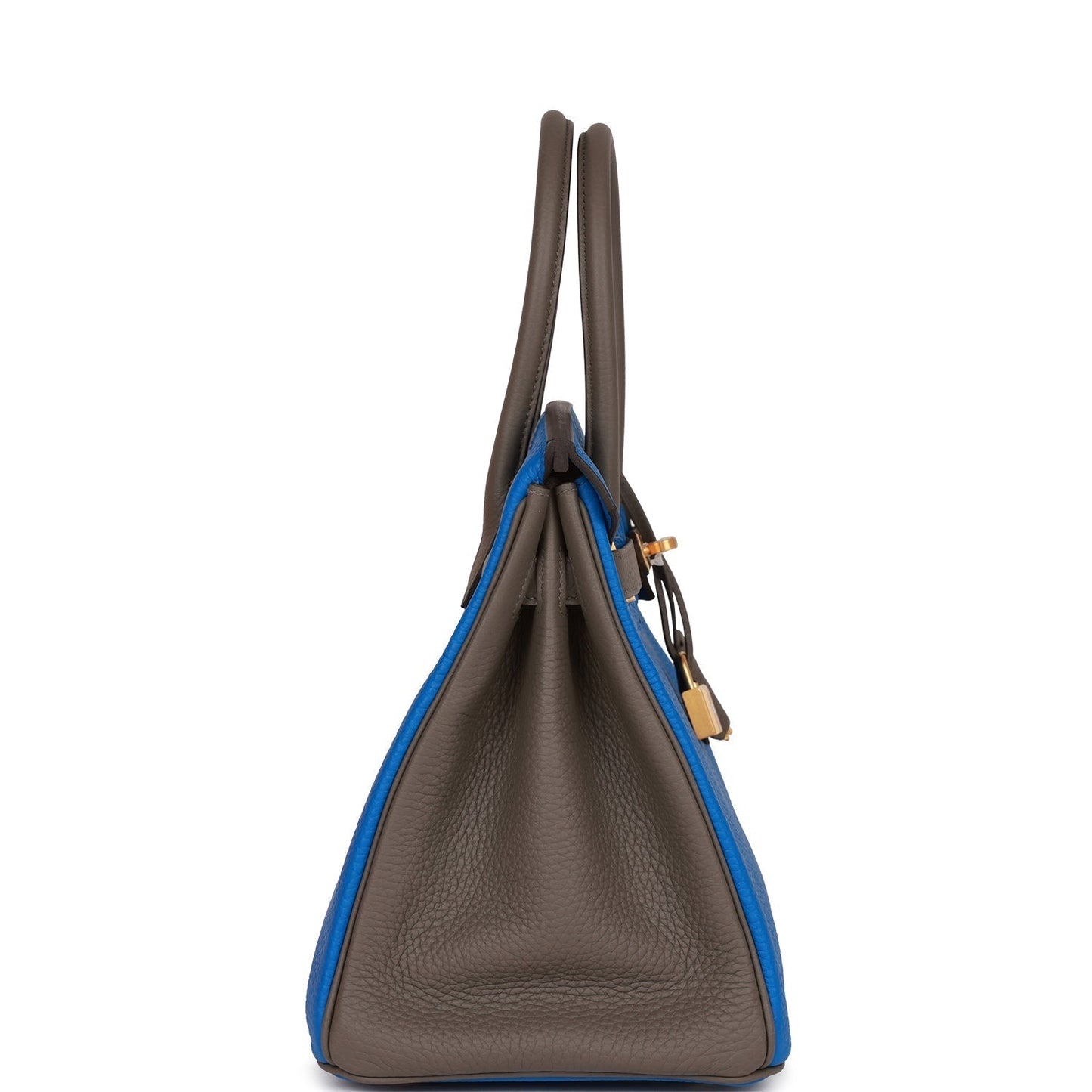 Hermes Special Order (HSS) Birkin 30 Bleu Electric and Etain Clemence Brushed Gold Hardware