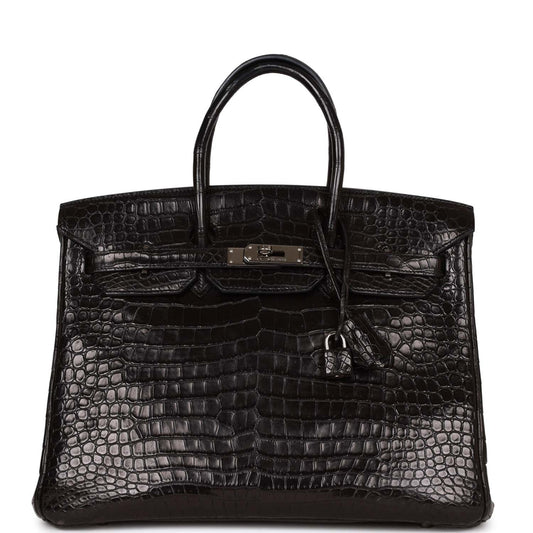 Top Quality Hermes Birkin 35 Black Matte Crocodile Porosus Palladium Hardware