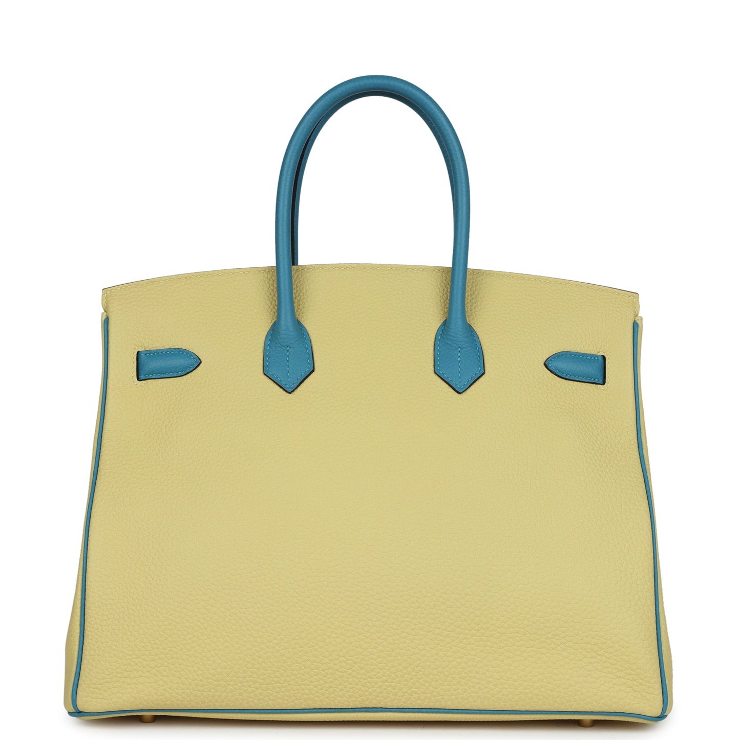 Hermes Special Order (HSS) Birkin 35 Jaune Poussin and Bleu Paradise Togo Brushed Gold Hardware