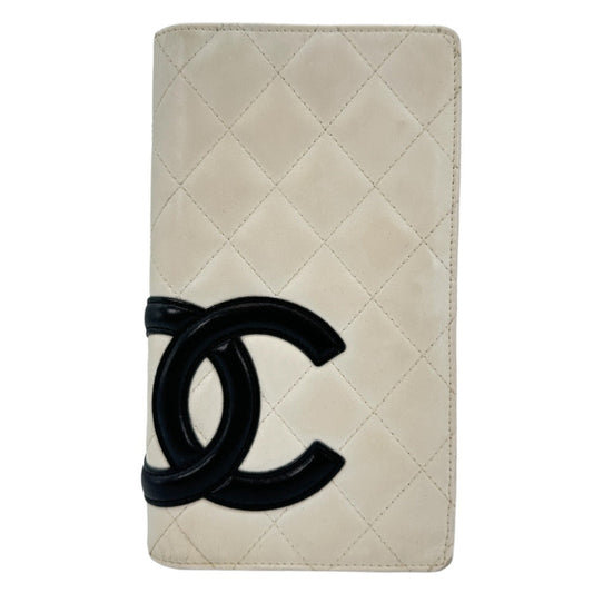 CHANEL Long Wallet Purse leather leather White Cambon line Women Used