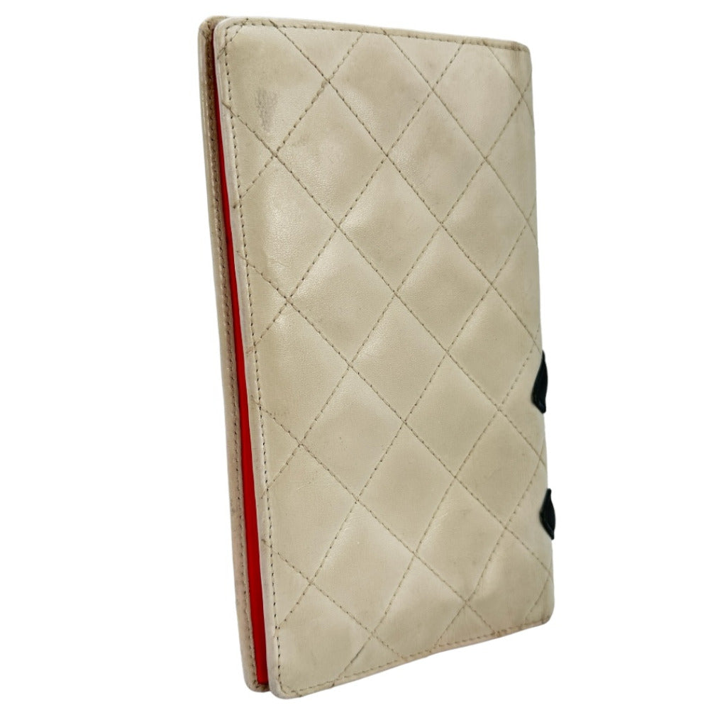 CHANEL Long Wallet Purse leather leather White Cambon line Women Used