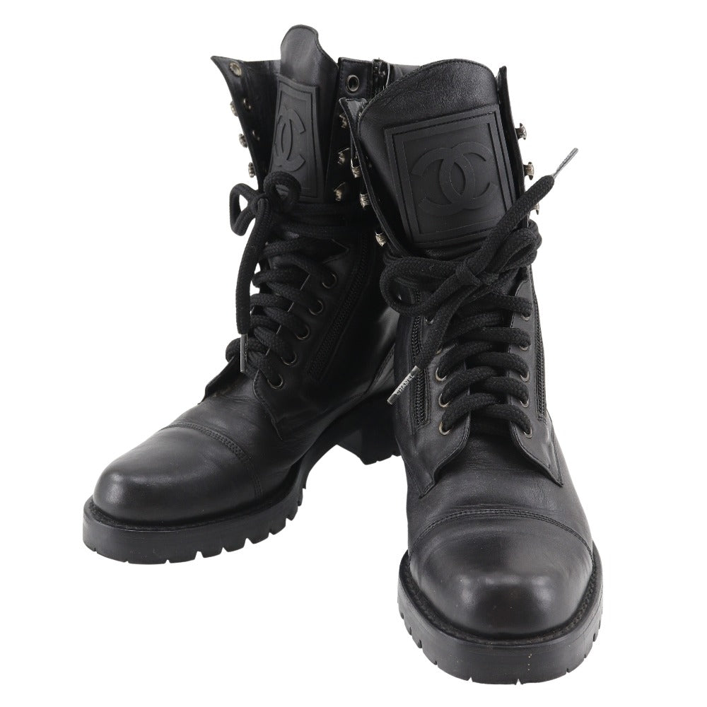 CHANEL boots leather black Sports line 35