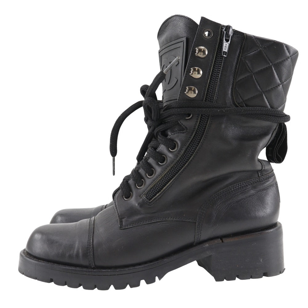 CHANEL boots leather black Sports line 35