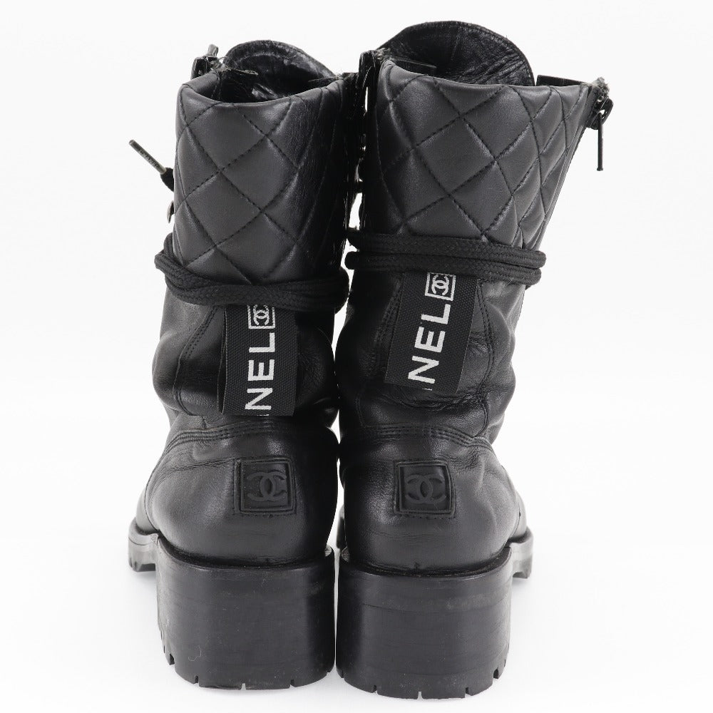 CHANEL boots leather black Sports line 35