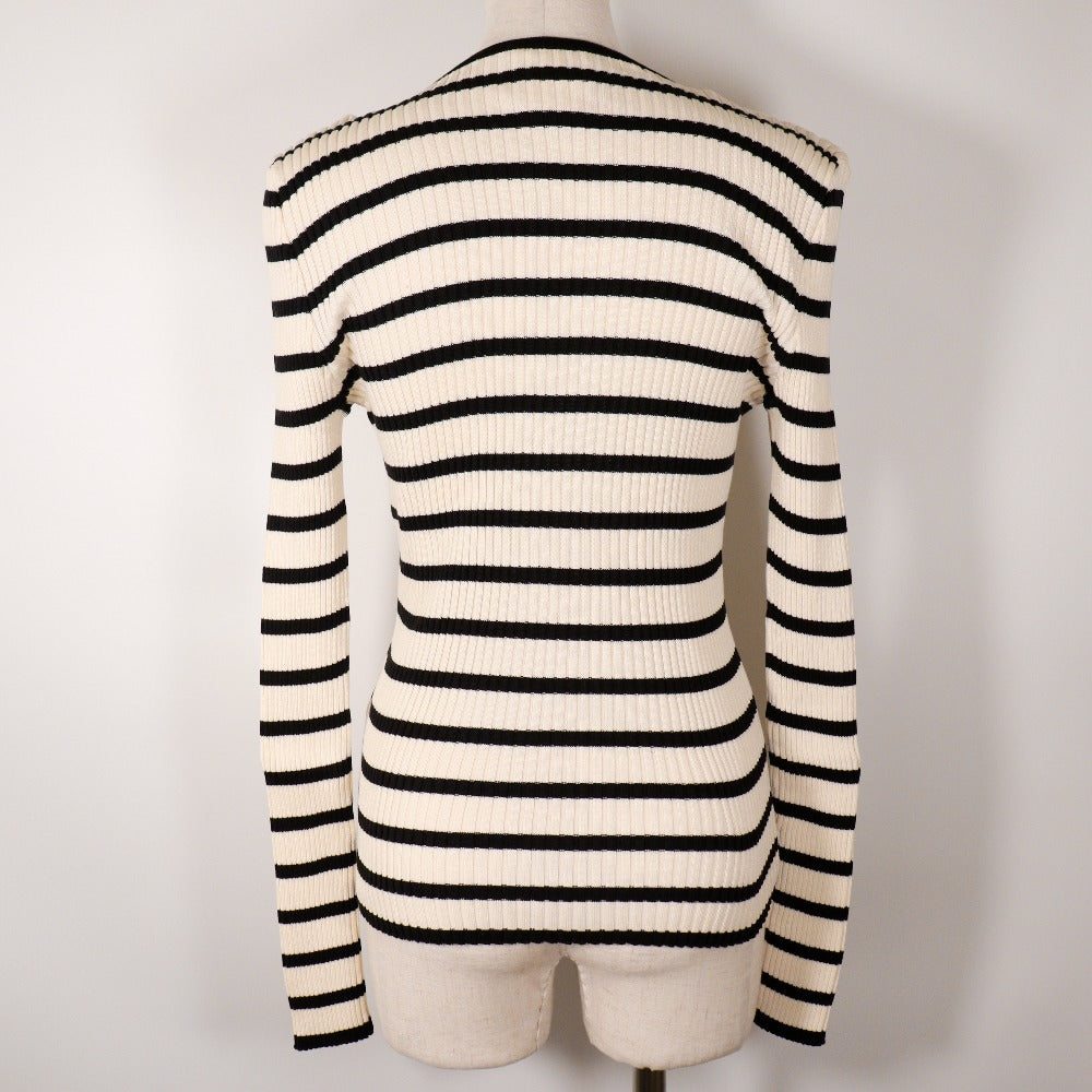 CHANEL sweater P10238V00445 cotton White / black 98P border COCO Mark Women 44 Used