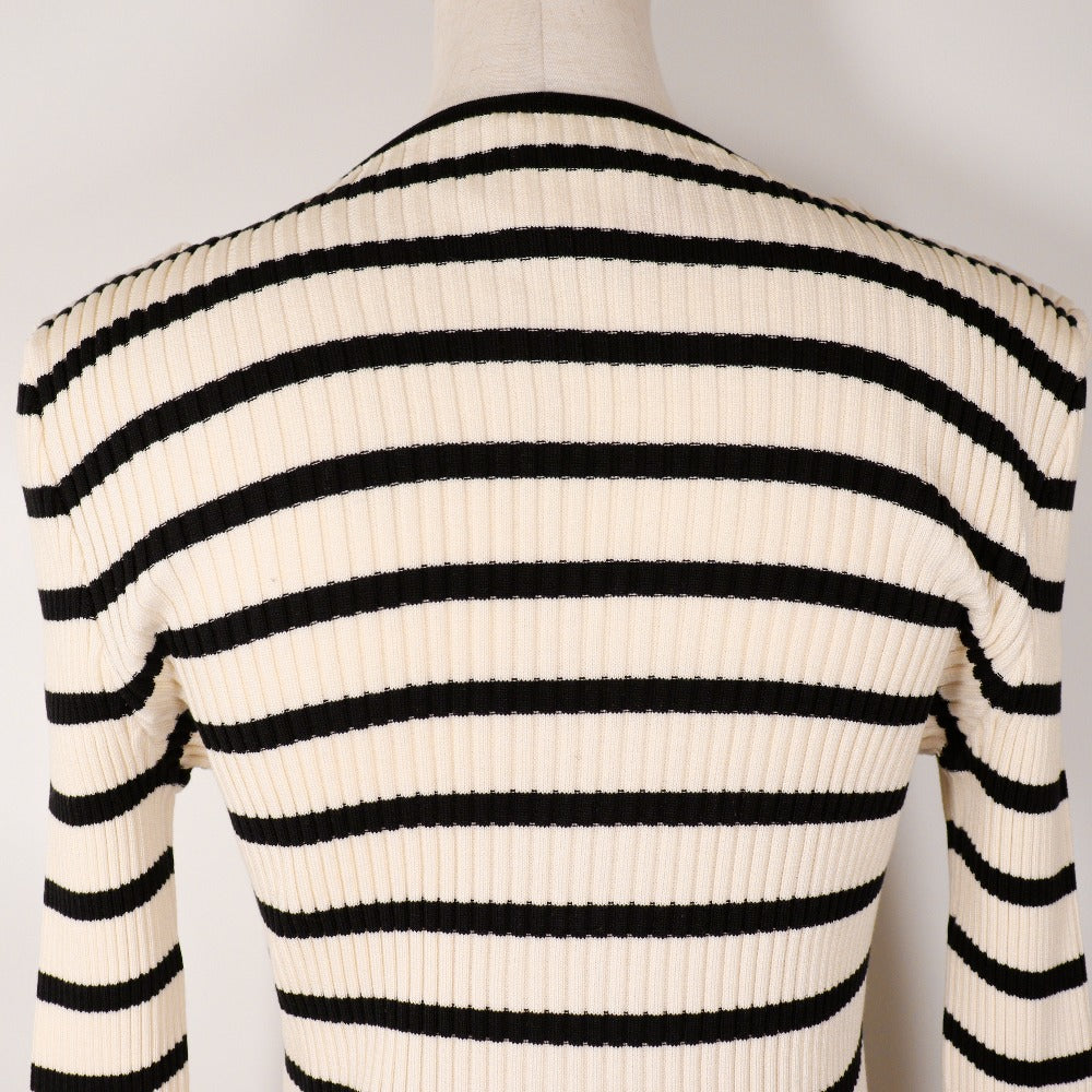 CHANEL sweater P10238V00445 cotton White / black 98P border COCO Mark Women 44 Used
