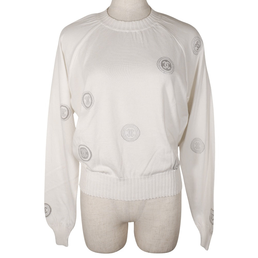 CHANEL sweater P17664V00938 cotton White 01P COCO Mark Women 42 Used