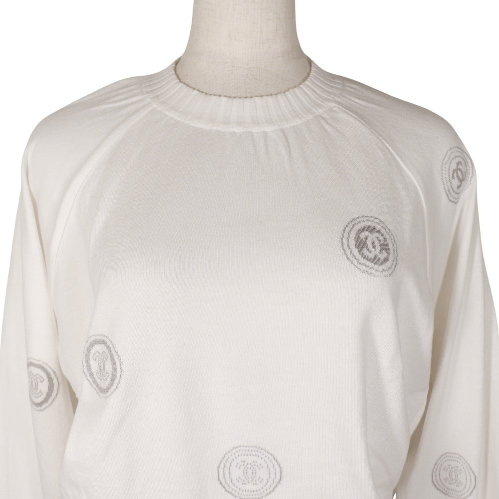 CHANEL sweater P17664V00938 cotton White 01P COCO Mark Women 42 Used
