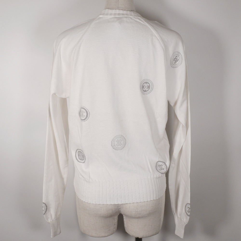 CHANEL sweater P17664V00938 cotton White 01P COCO Mark Women 42 Used