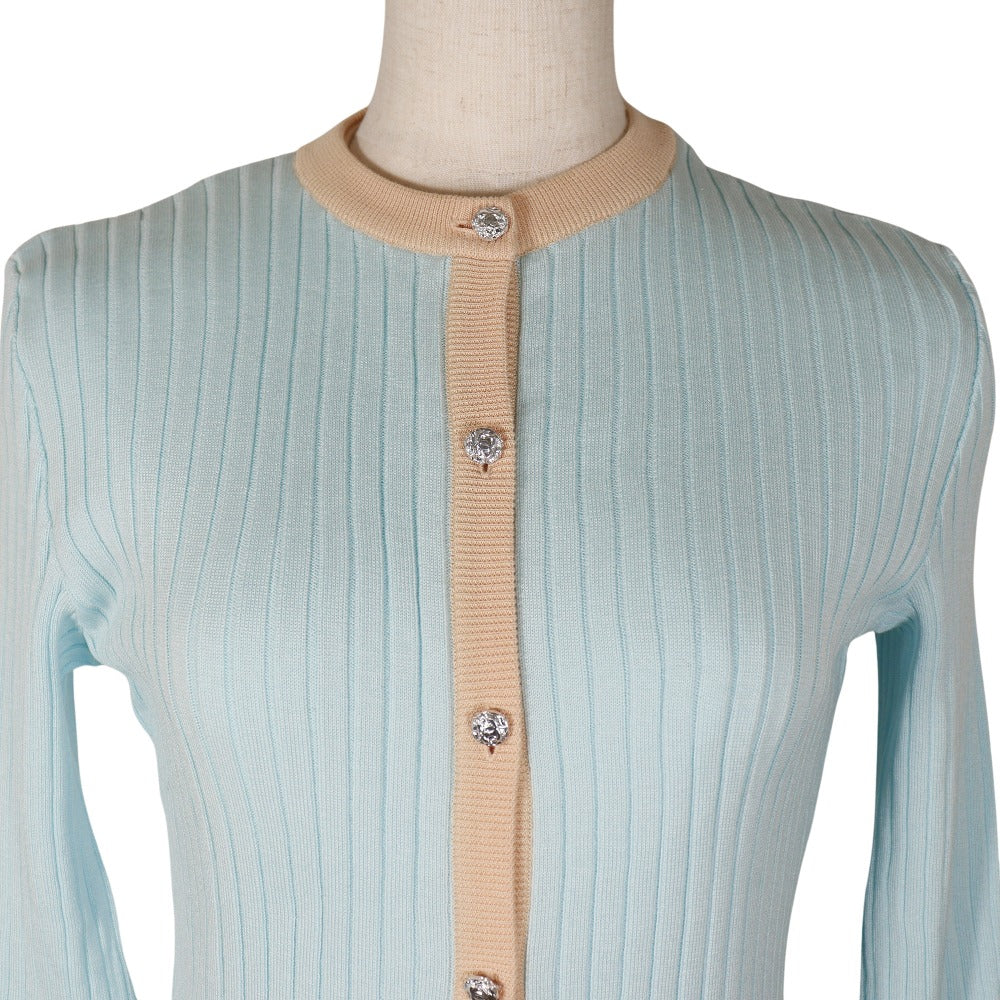 CHANEL cardigan P07389V00348 cotton Light blue / orange 97P piping ensemble Women 40 Used