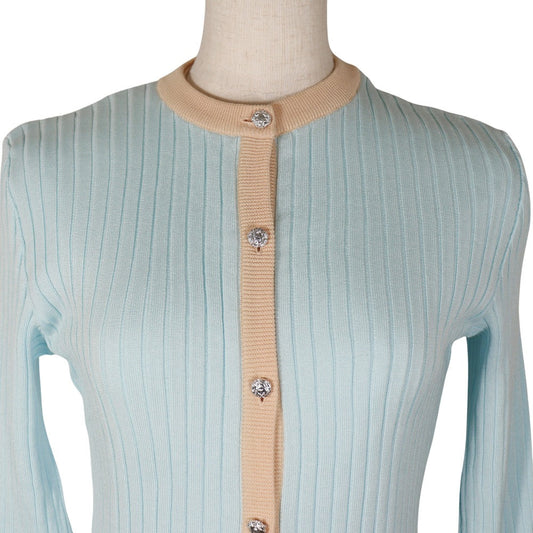 CHANEL cardigan P07389V00348 cotton Light blue / orange 97P piping ensemble Women 40 Used