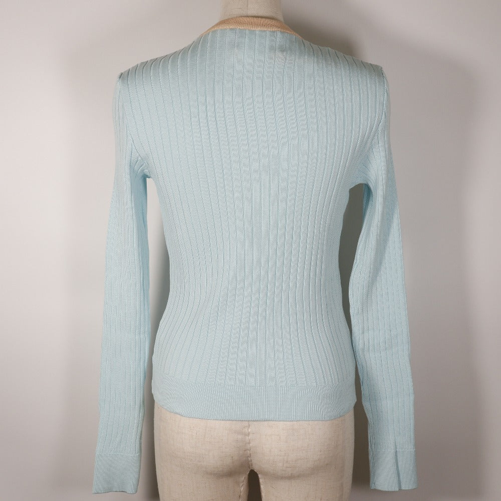 CHANEL cardigan P07389V00348 cotton Light blue / orange 97P piping ensemble Women 40 Used