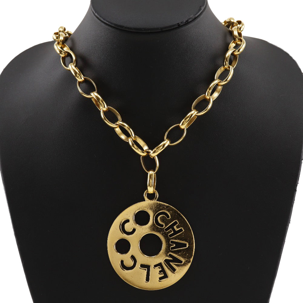 CHANEL Necklace Plated Gold gold vintage Round logo Women Used