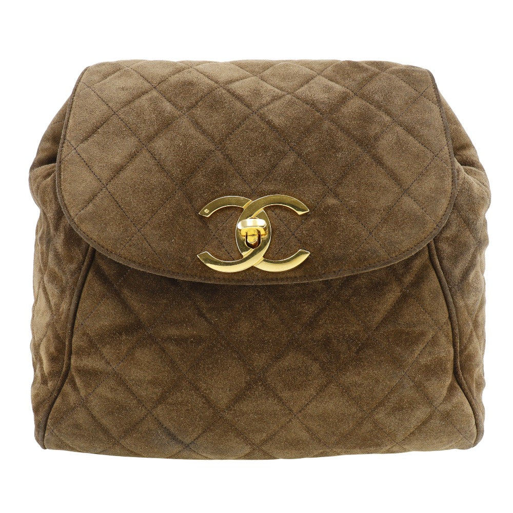 CHANEL Backpack Suede, Plated Gold Brown COCO Mark Matrasse Women Used