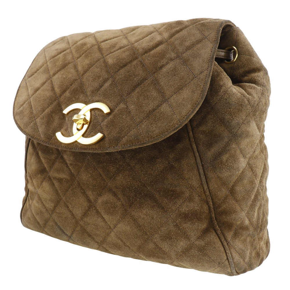 CHANEL Backpack Suede, Plated Gold Brown COCO Mark Matrasse Women Used