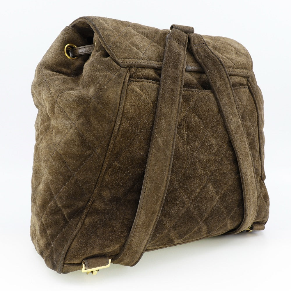 CHANEL Backpack Suede, Plated Gold Brown COCO Mark Matrasse Women Used