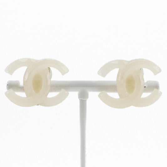 CHANEL Earring plastic White COCO Mark Women Used