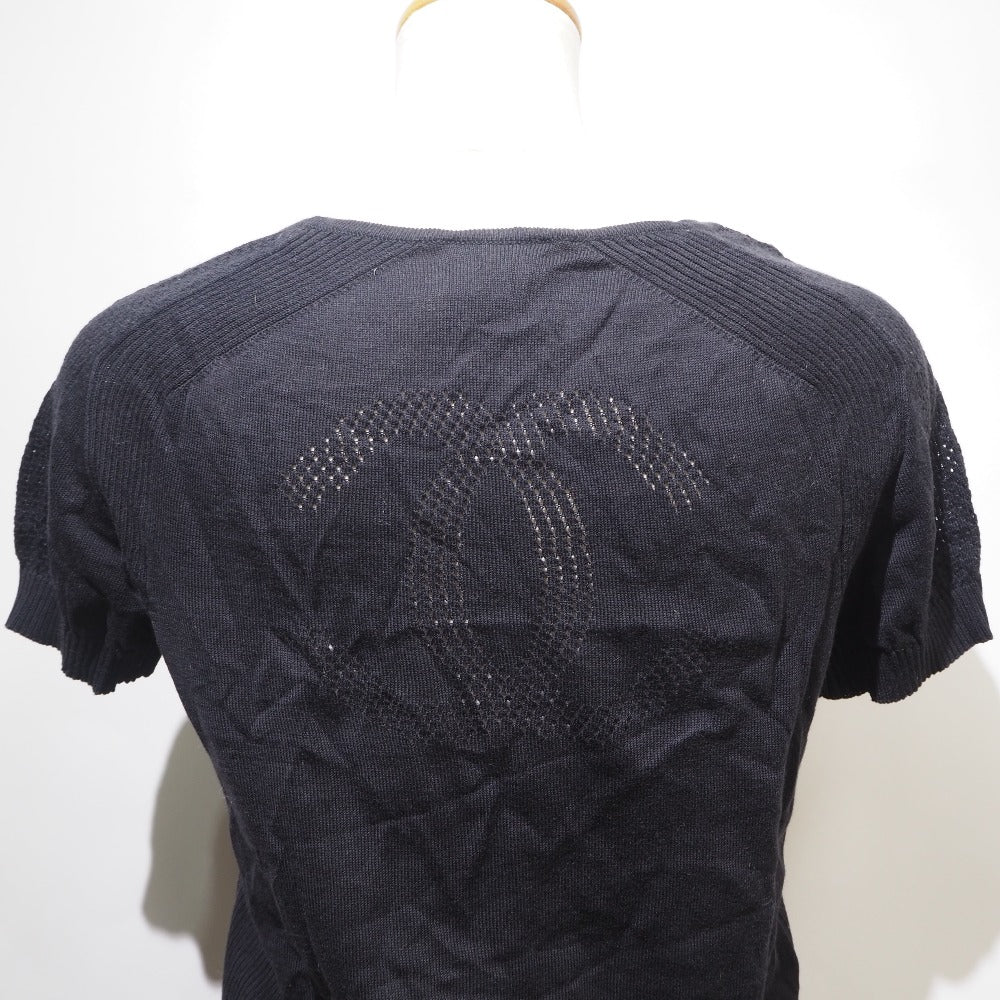 CHANEL Short sleeve shirt P32556K00671 cotton black Punching COCO Mark Knit cut Chanel sports Women 38 Used