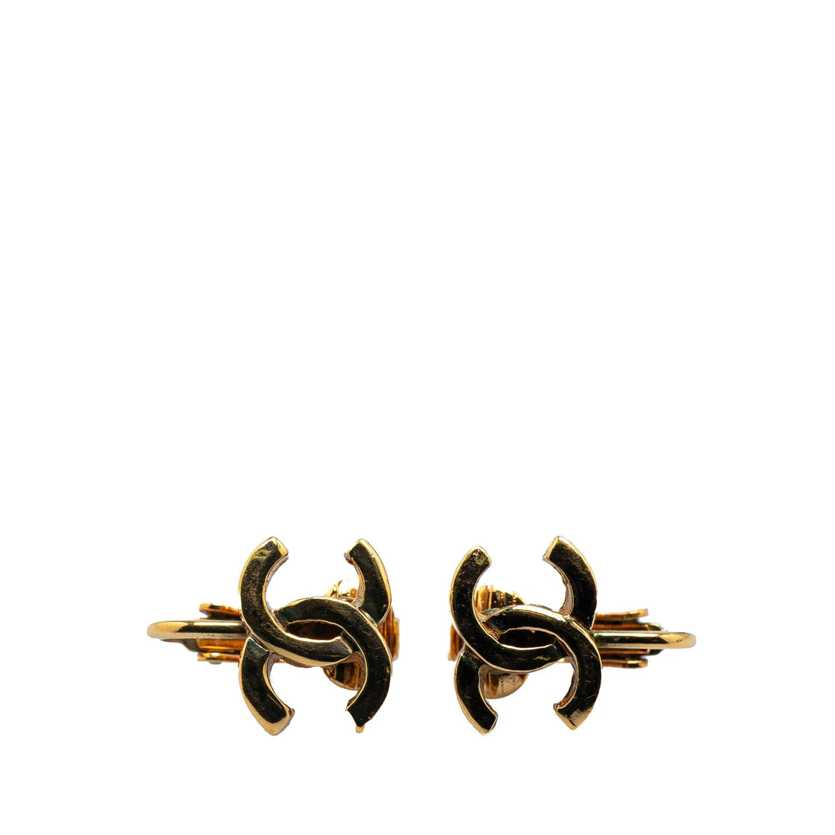 Gold Chanel Gold Plated CC Clip On Earrings