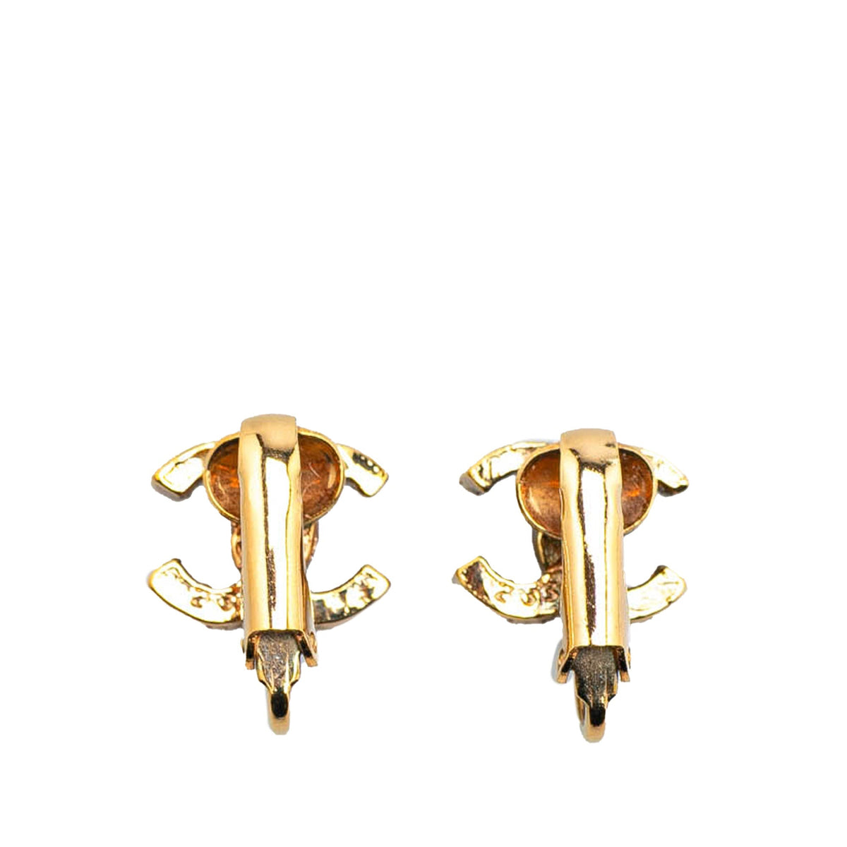 Gold Chanel Gold Plated CC Clip On Earrings