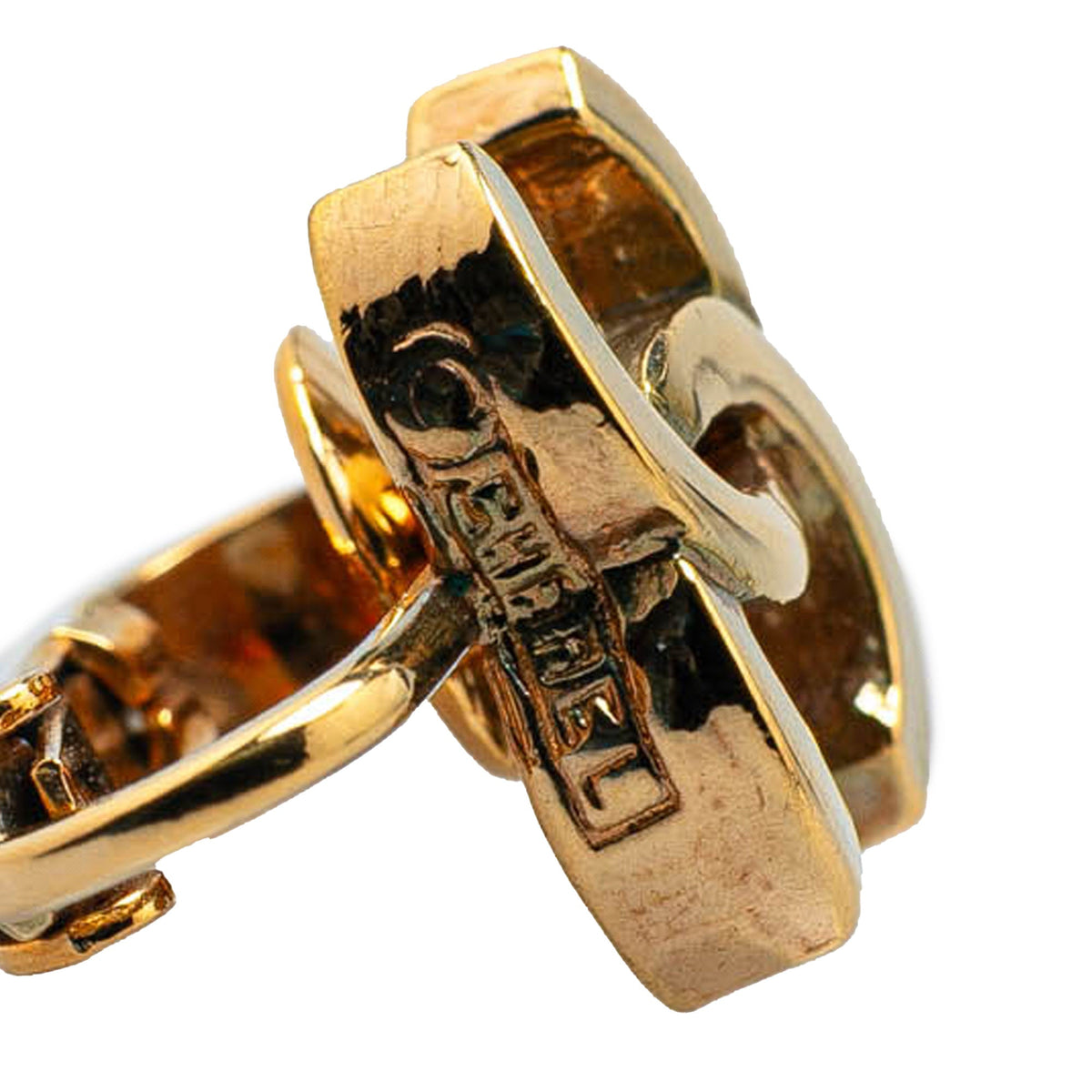 Gold Chanel Gold Plated CC Clip On Earrings