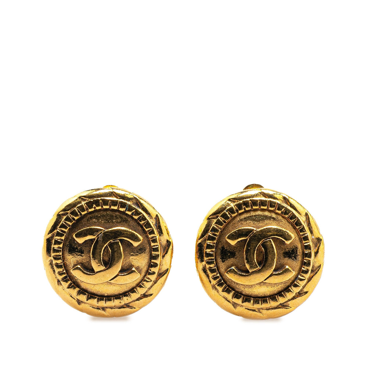 Gold Chanel Gold Plated CC Round Clip On Earrings