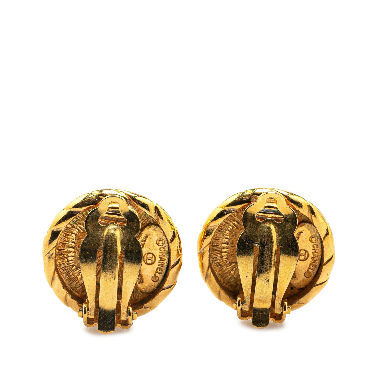 Gold Chanel Gold Plated CC Round Clip On Earrings