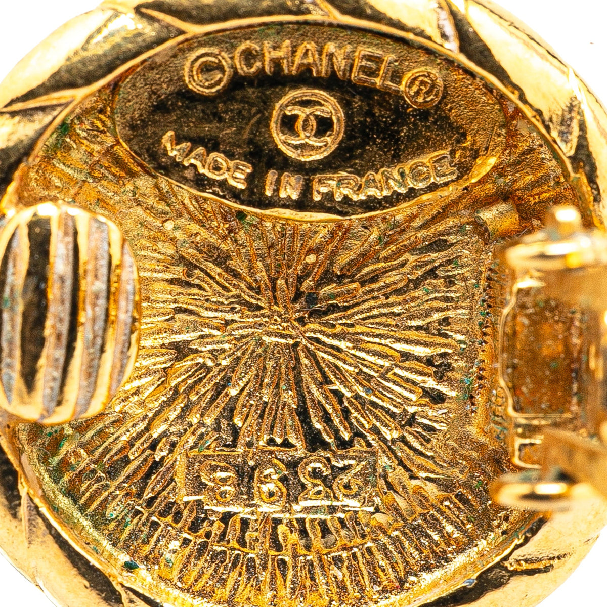 Gold Chanel Gold Plated CC Round Clip On Earrings