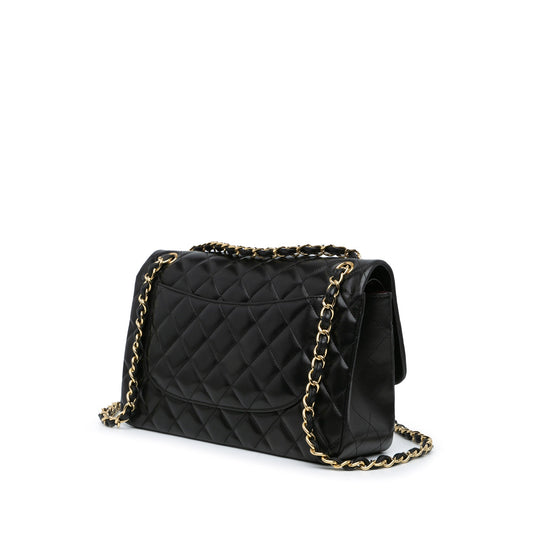 Black Chanel Jumbo Classic Lambskin Double Flap Shoulder Bag