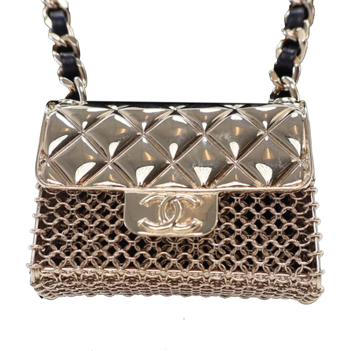 Gold Chanel Leather and Gold Plated Classic Flap Bag Pendant Necklace