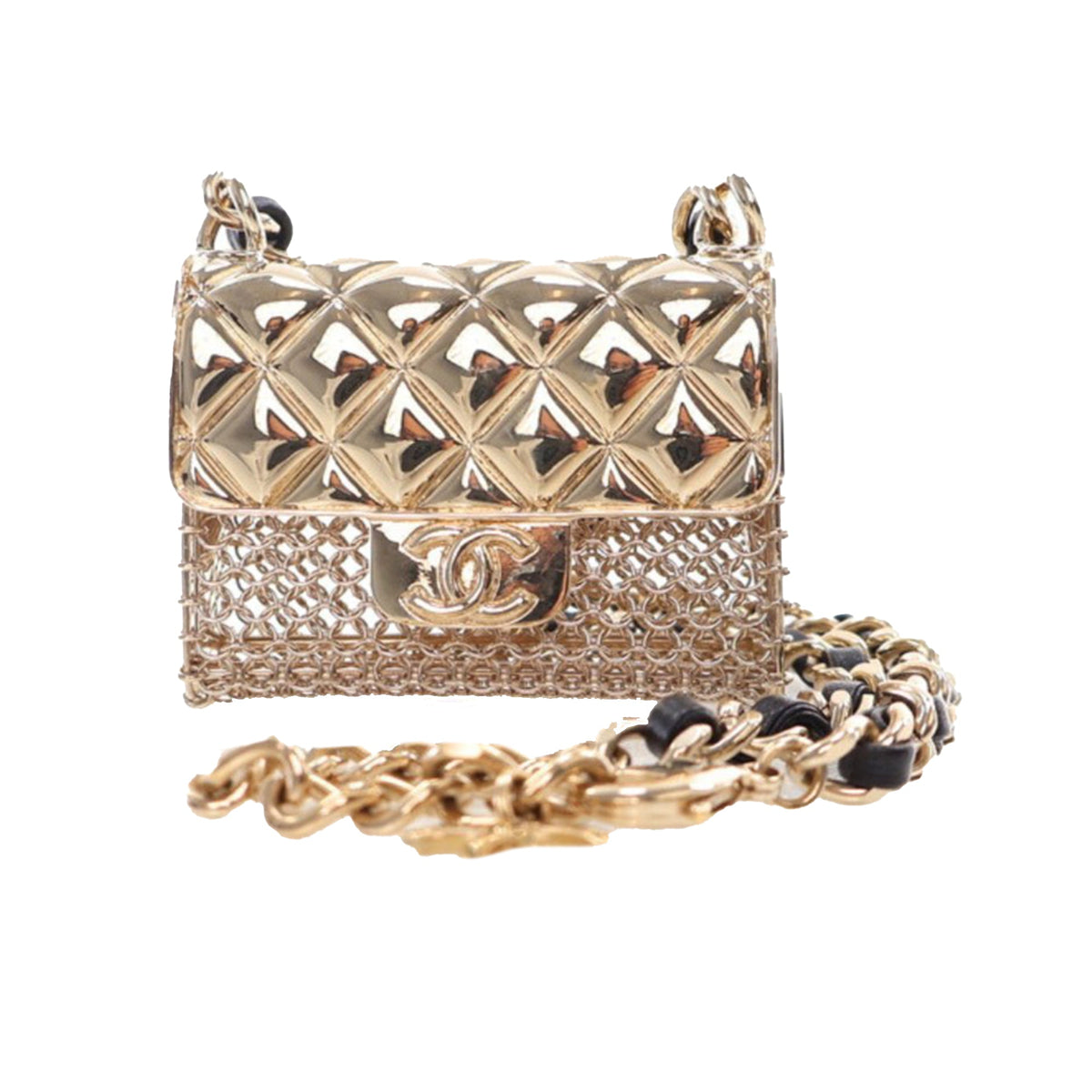 Gold Chanel Leather and Gold Plated Classic Flap Bag Pendant Necklace