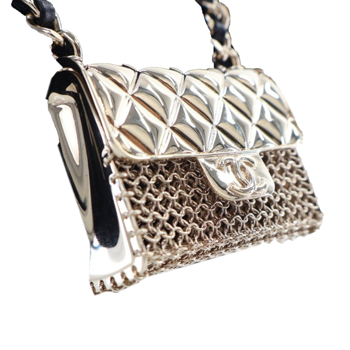 Gold Chanel Leather and Gold Plated Classic Flap Bag Pendant Necklace
