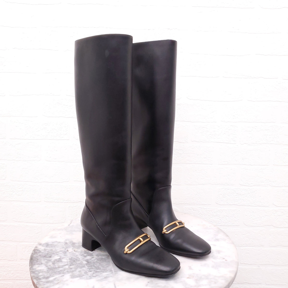 HERMÈS BLACK CALFSKIN 'DAPHNE' RIDING BOOTS - SIZE 36.5