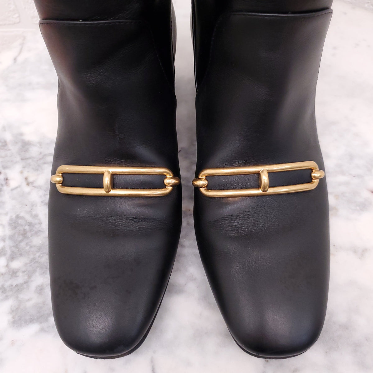 HERMÈS BLACK CALFSKIN 'DAPHNE' RIDING BOOTS - SIZE 36.5
