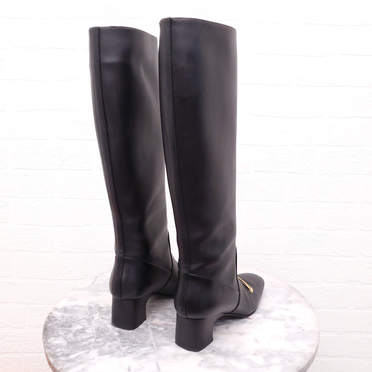 HERMÈS BLACK CALFSKIN 'DAPHNE' RIDING BOOTS - SIZE 36.5