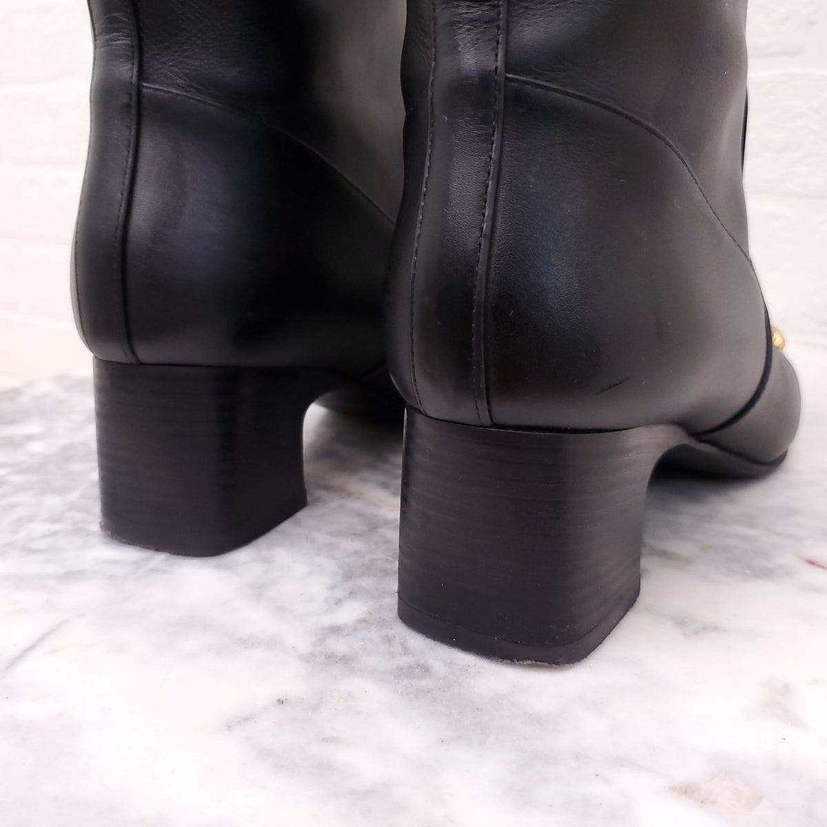 HERMÈS BLACK CALFSKIN 'DAPHNE' RIDING BOOTS - SIZE 36.5