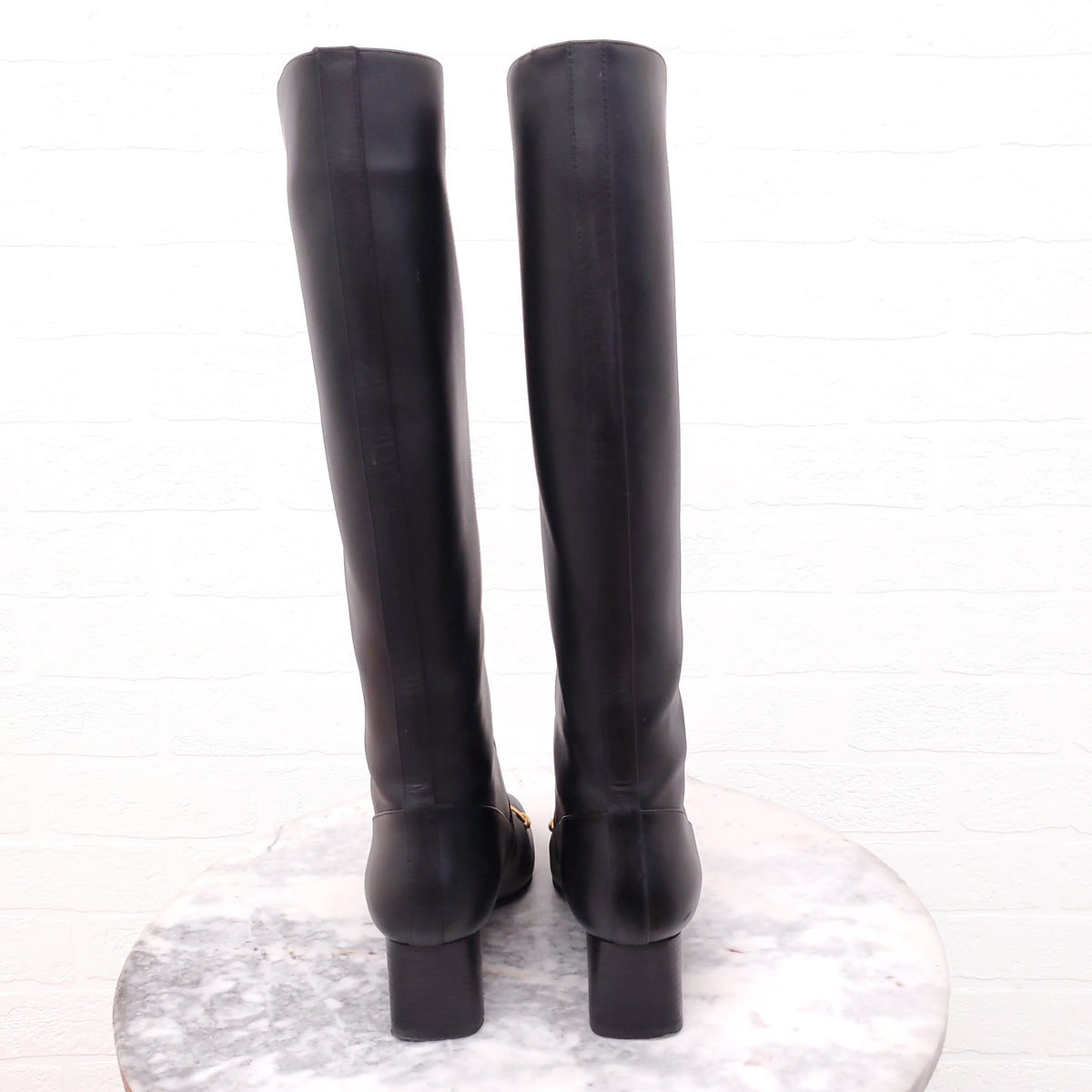 HERMÈS BLACK CALFSKIN 'DAPHNE' RIDING BOOTS - SIZE 36.5