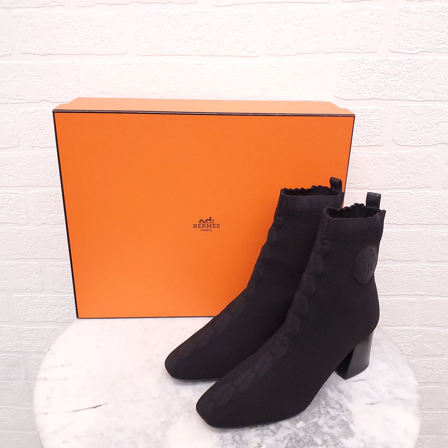 HERMES BLACK VOLVER SOCK BOOTS WITH LOGO - SIZE 37