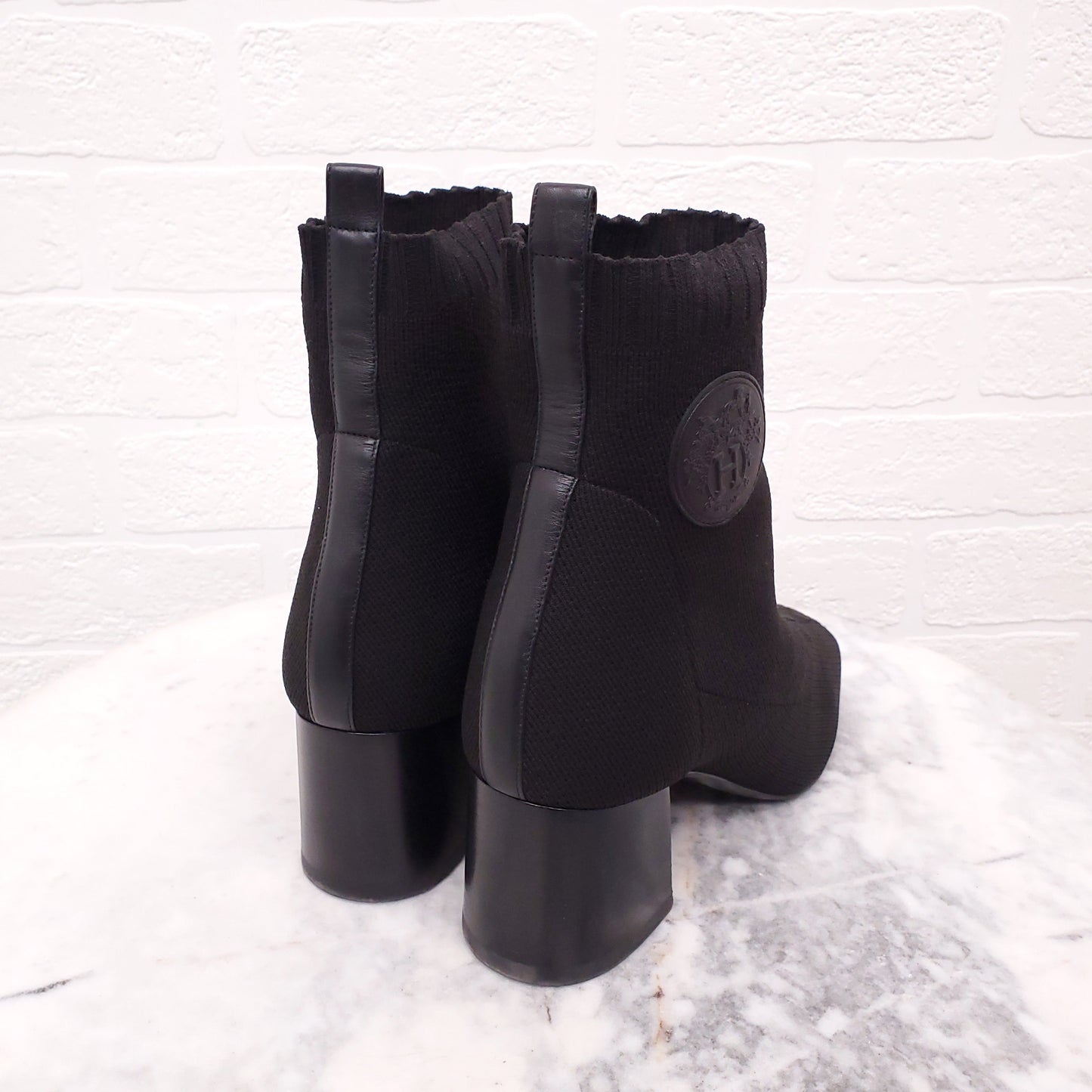 HERMES BLACK VOLVER SOCK BOOTS WITH LOGO - SIZE 37