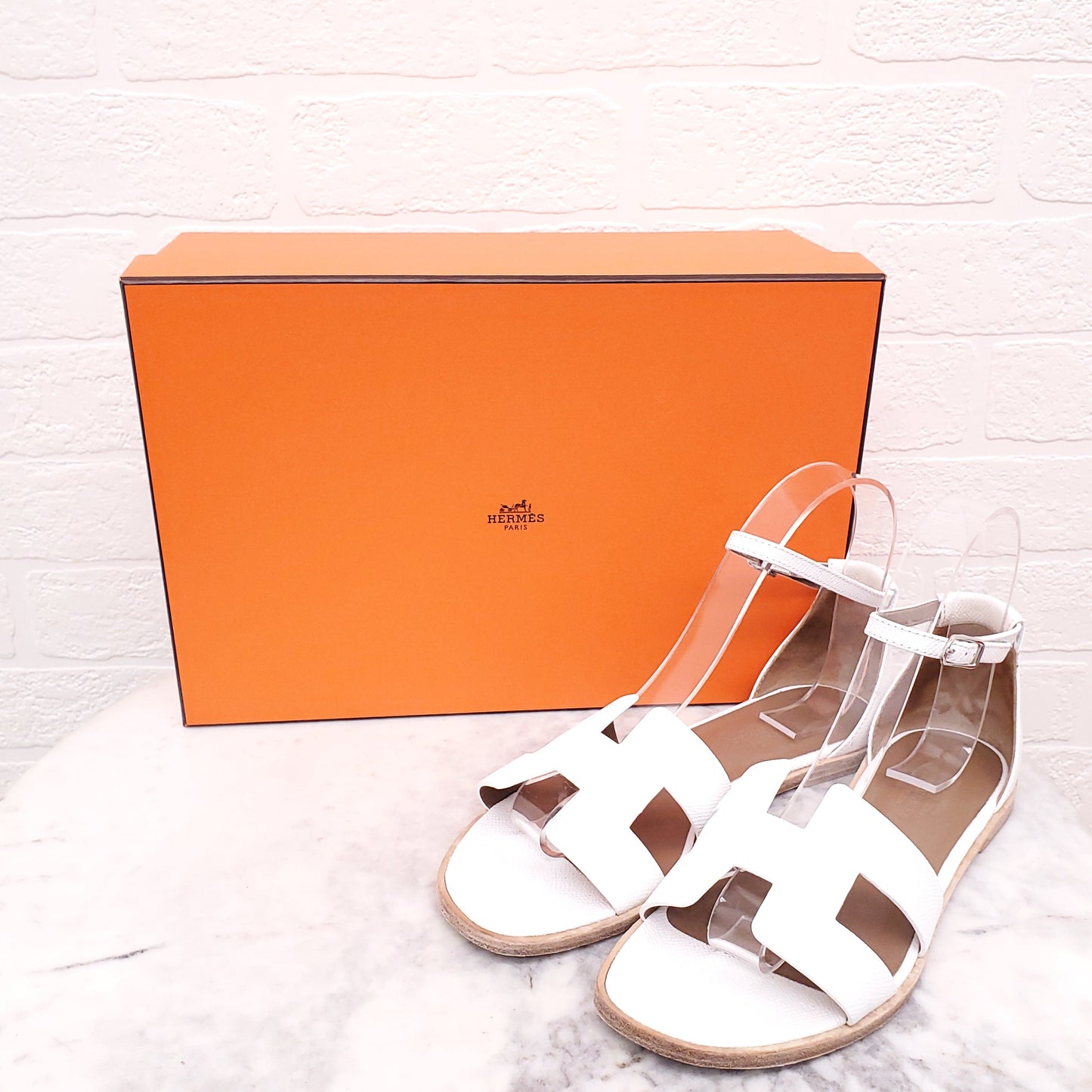 HERMES WHITE LEGEND SANDALS - SIZE 36