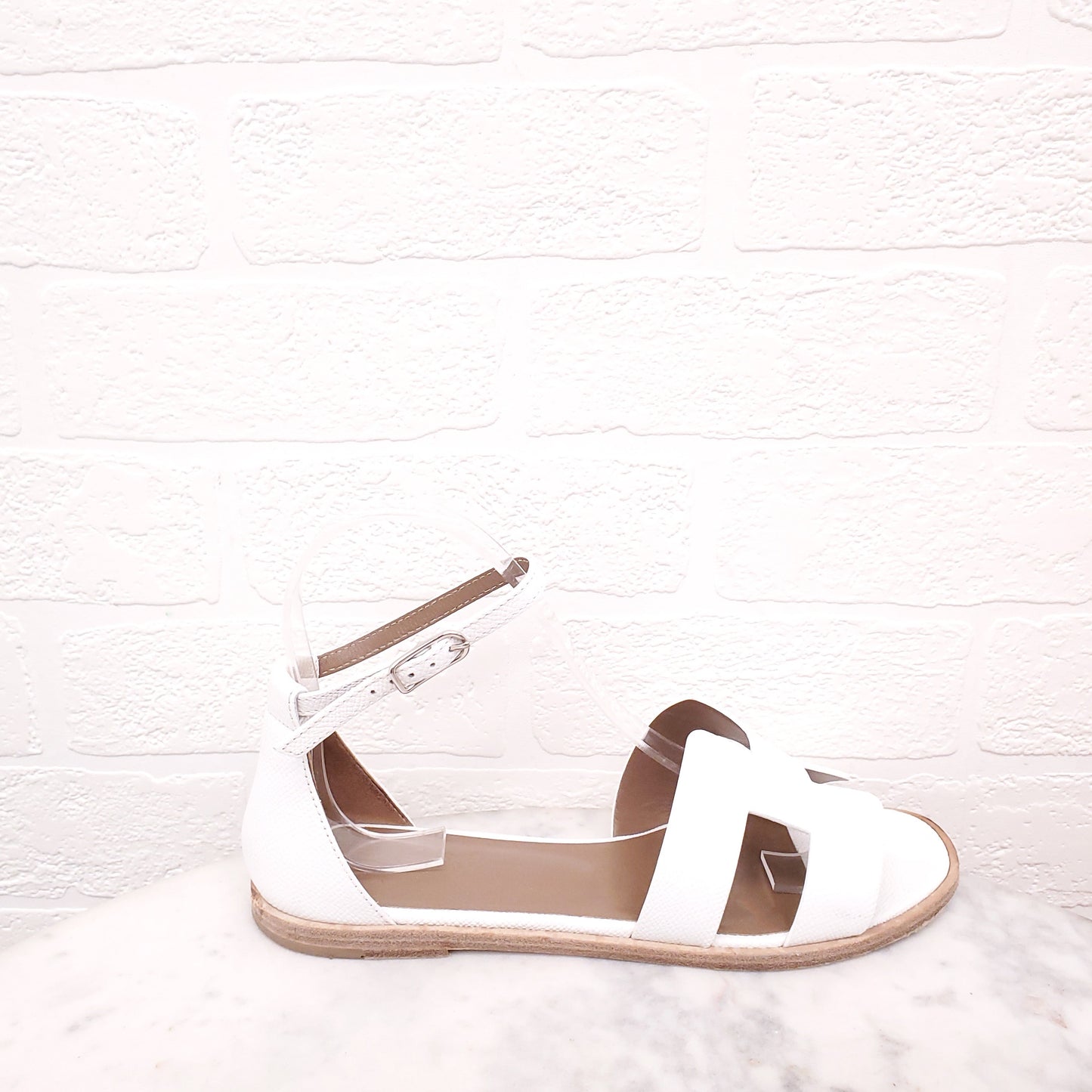 HERMES WHITE LEGEND SANDALS - SIZE 36