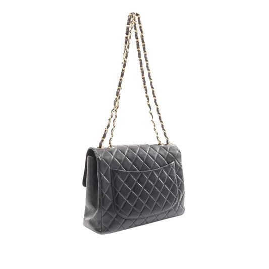 Black Chanel Jumbo Classic Lambskin Single Flap Shoulder Bag