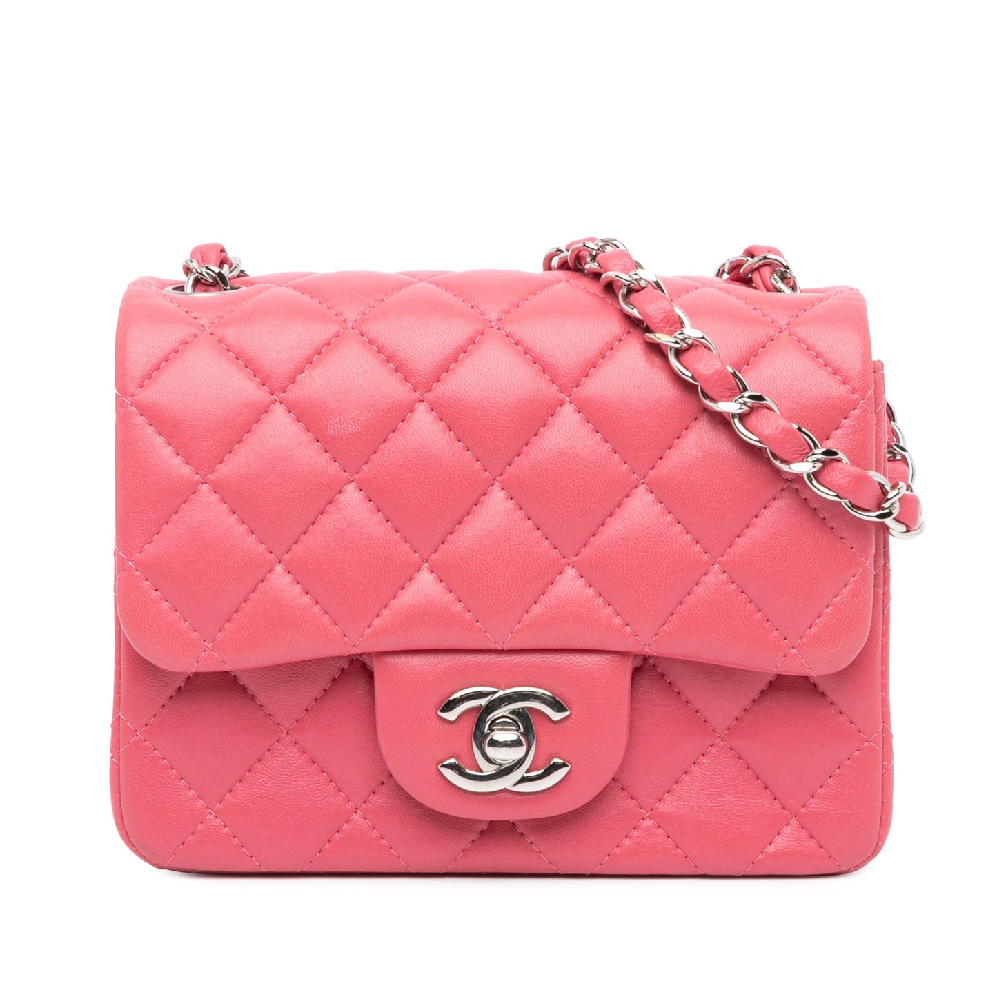 Pink Chanel Mini Square Classic Lambskin Single Flap Crossbody Bag