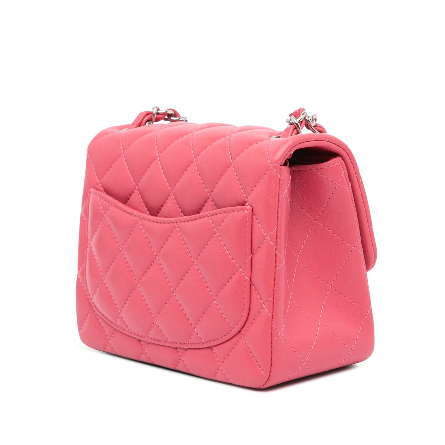 Pink Chanel Mini Square Classic Lambskin Single Flap Crossbody Bag