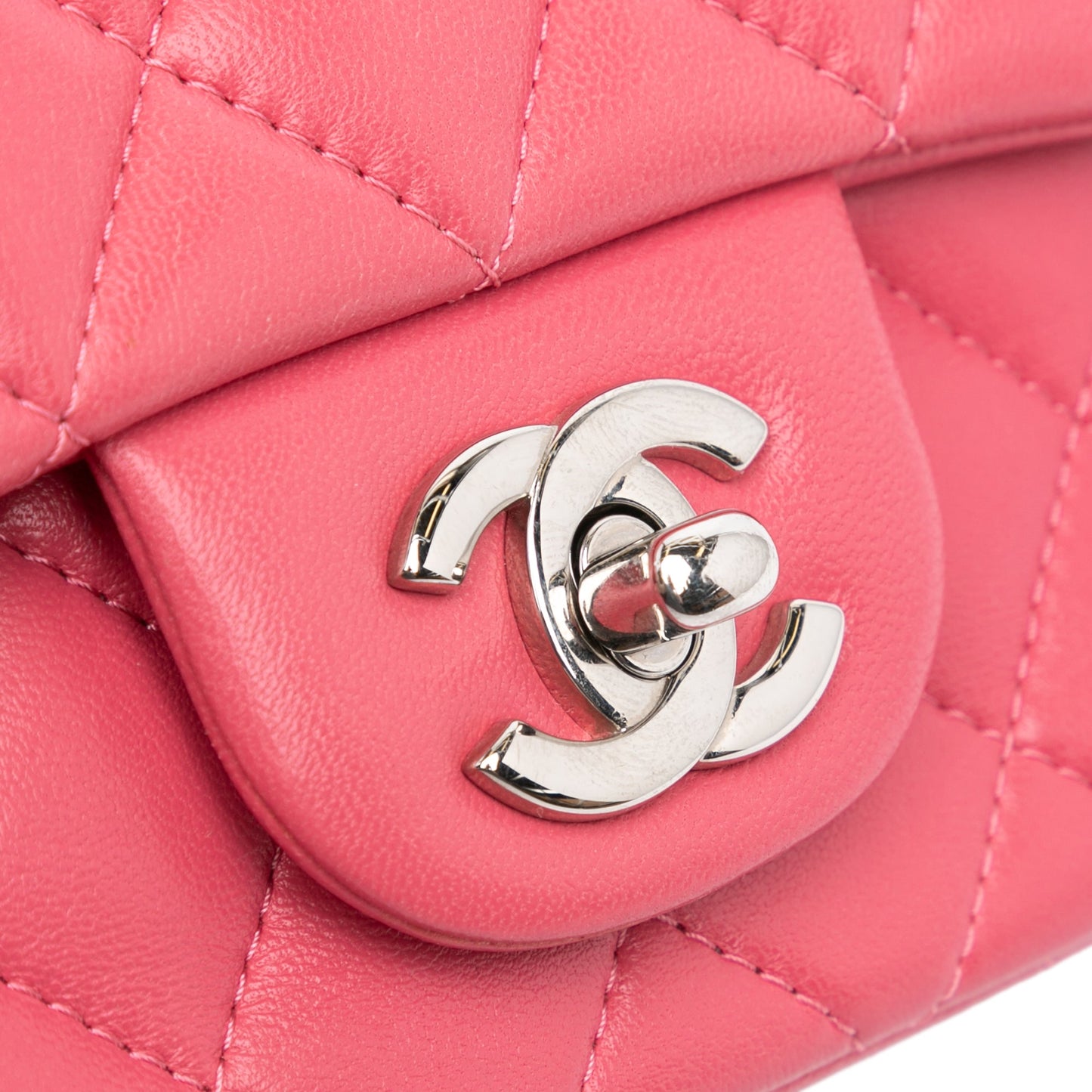 Pink Chanel Mini Square Classic Lambskin Single Flap Crossbody Bag