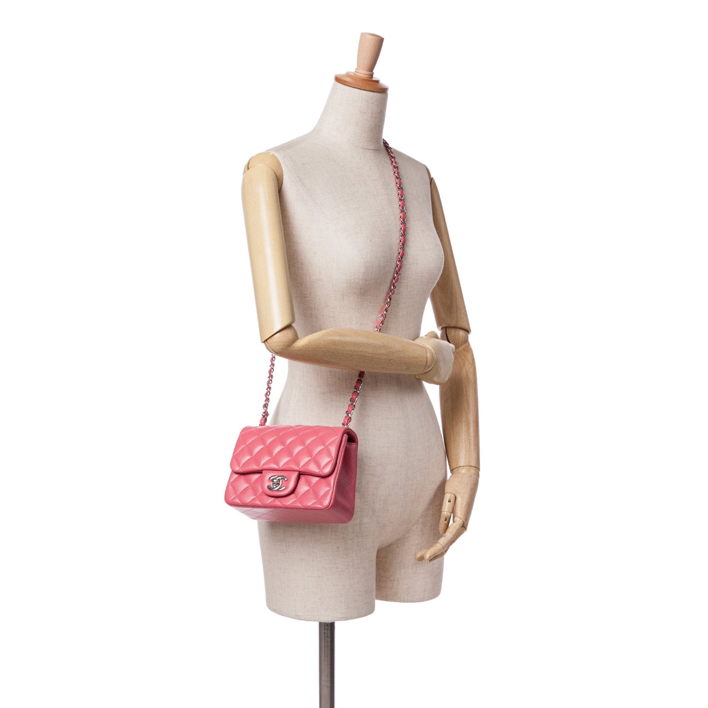 Pink Chanel Mini Square Classic Lambskin Single Flap Crossbody Bag