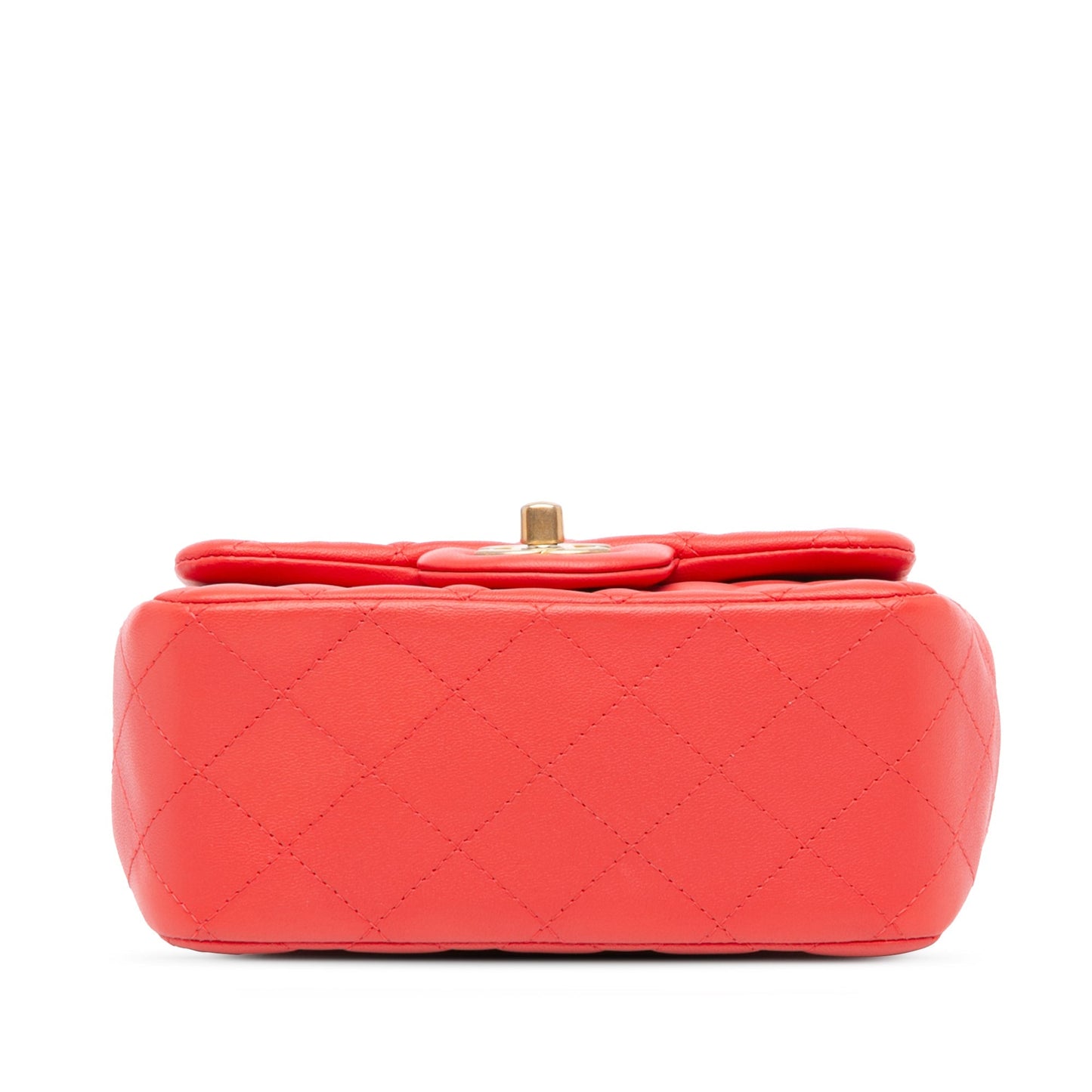 Red Chanel Mini Square Classic Lambskin Single Flap Crossbody Bag