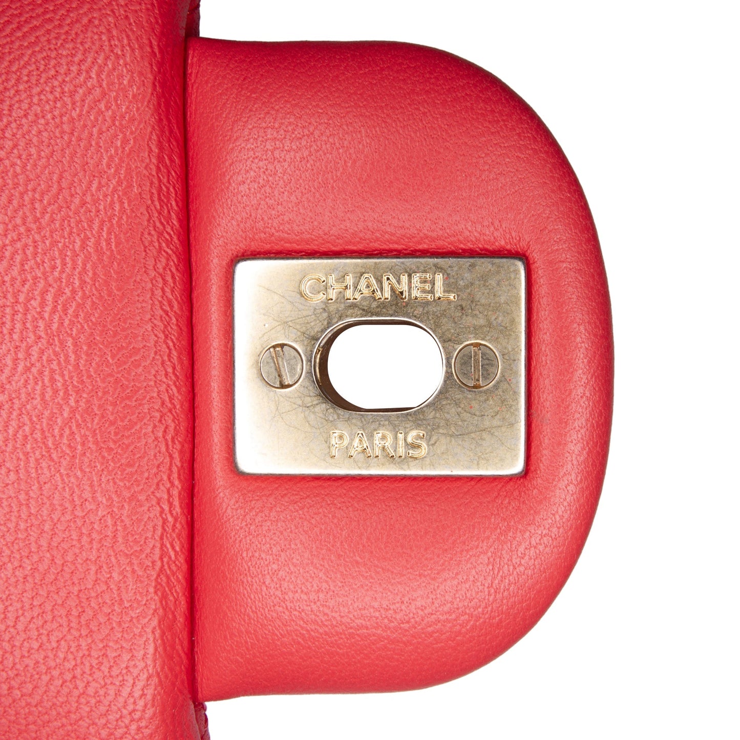 Red Chanel Mini Square Classic Lambskin Single Flap Crossbody Bag